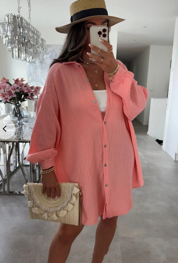 Chemise œil en gaze de coton corail pour femme