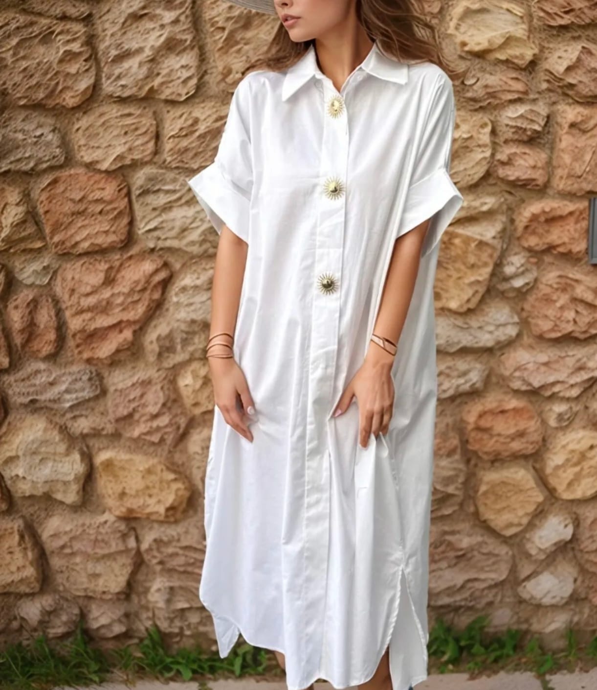 Robe chemise en coton - Broches soleil